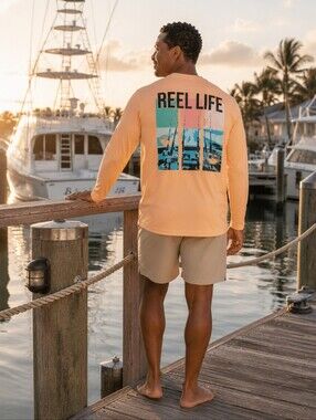 Reel Life UPF 50 Sun Defender Fishing Shirt L Peach UV Performance Long Sleeve